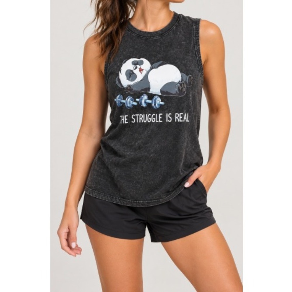 Iron Panda Men's Black The Struggle Is Real Washed Tank Top Size L NWT